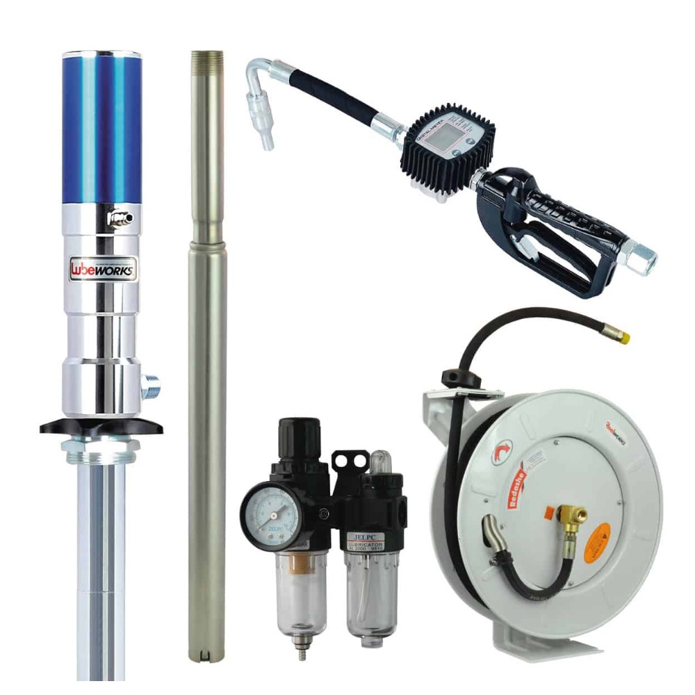 3:1 Air Operated Oil Pump and Air Regulator with 15m Hose Reel & Digital Nozzle - Atlantis